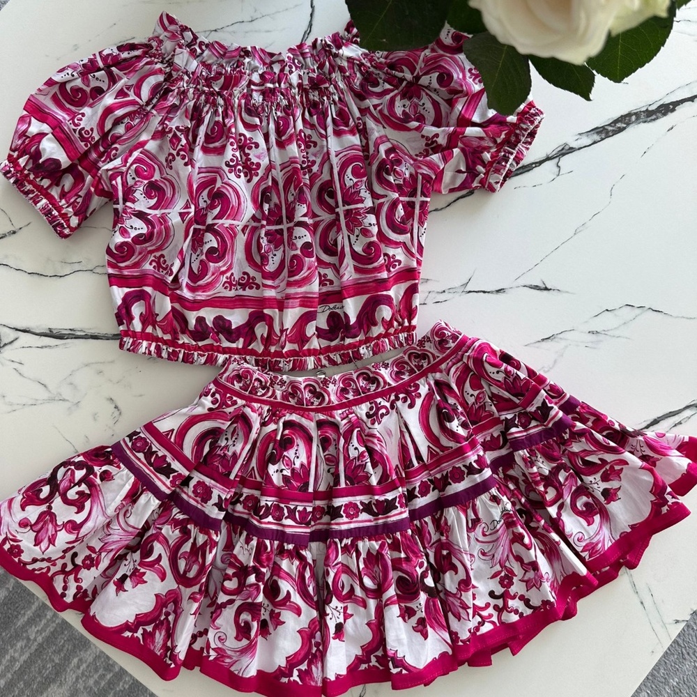 Dolce & Gabbana Girls Pink Baroque Print Set – Size 4Y